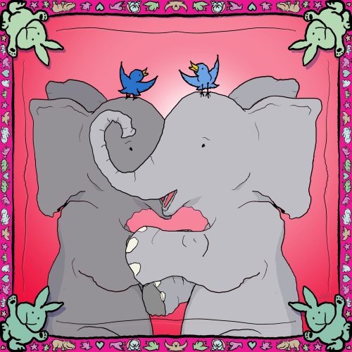 Elephants in Love - digital drawing by Doodleslice