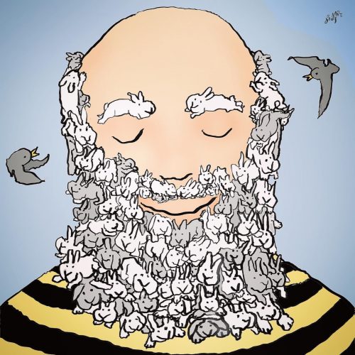 Overgrown - an illustration of a man with beard made of bunnies, by Doodleslice